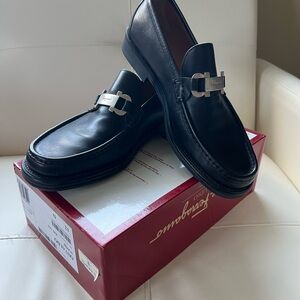Salvatore Ferragamo Black Loafers with Metal Detail
